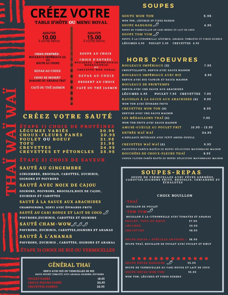 Thai Way Way menu Soir 2026-06